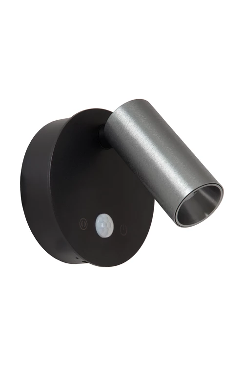 Lucide TONI - Foco de pared / Lámpara de pared Recargable - Batería/acumulador - Ø 8,1 cm - LED Regul. - CCT - 1x2W 2700K/4000K - Sensor movimiento (desactivable) - Magnético - Hierro gris - apagado